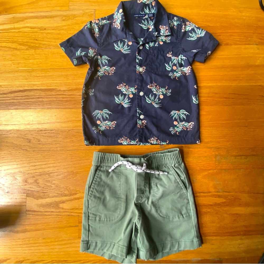 Janie and Jack tropical outfit - navy shirt and green shorts size 18-24mo